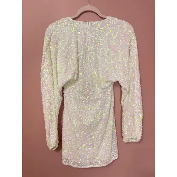 NEW Show Me Your Mumu Kidman Long-Sleeve Sequin Mini Dress in White Size Small